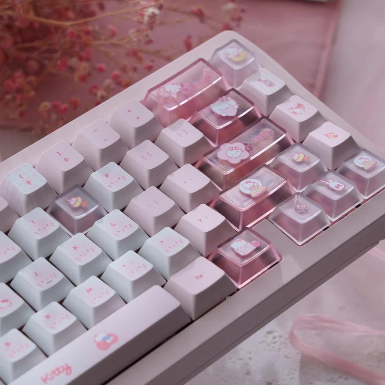 Cute Pink Hello Kitty Theme Keycap Set