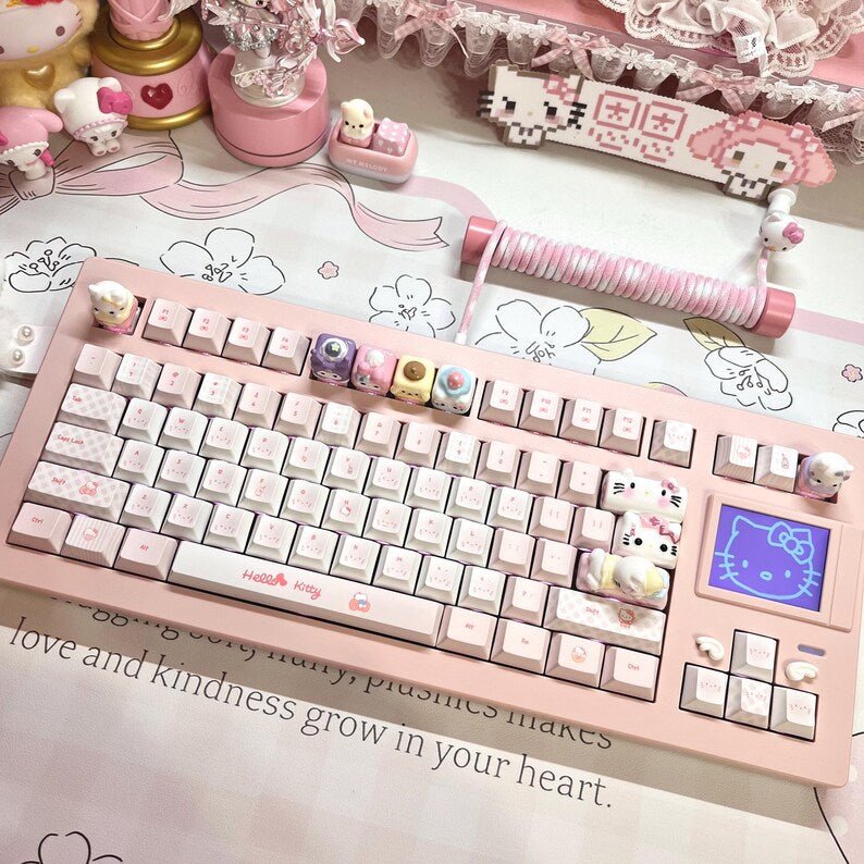 Cute Pink Hello Kitty Theme Keycap Set
