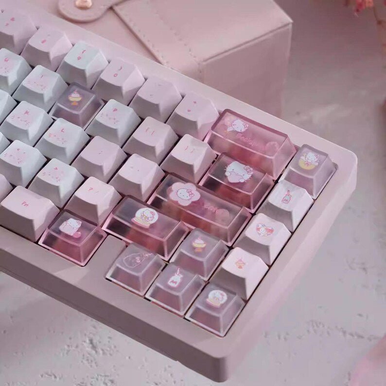 Cute Pink Hello Kitty Theme Keycap Set