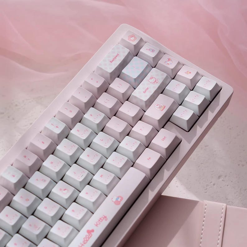Cute Pink Hello Kitty Theme Keycap Set