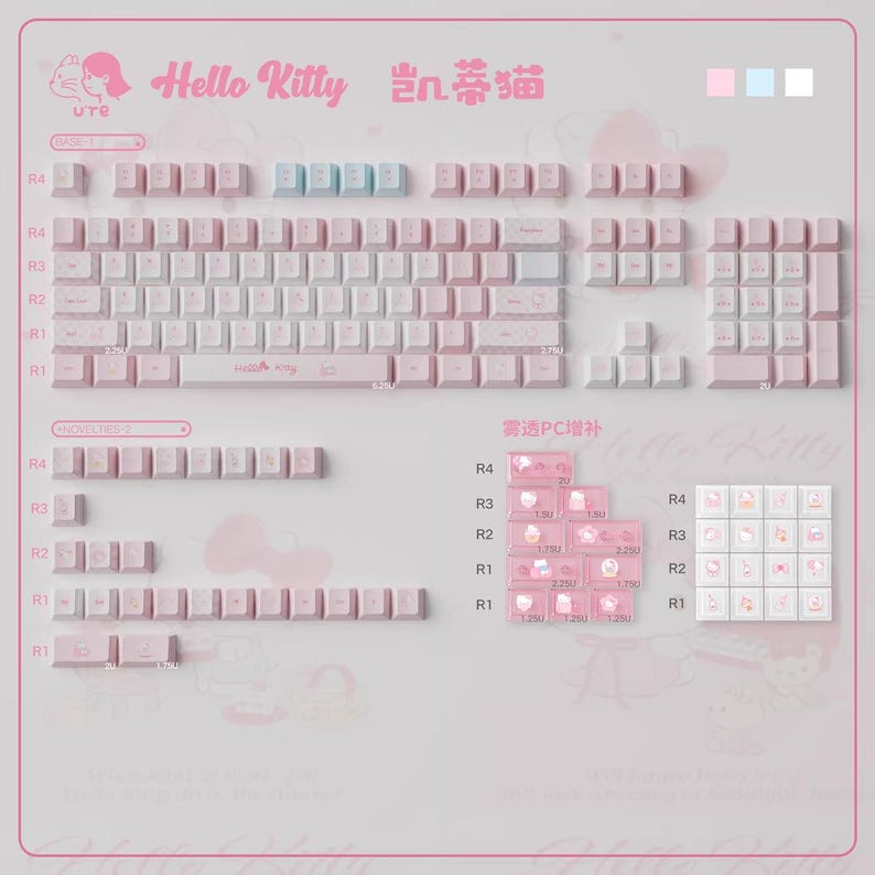 Cute Pink Hello Kitty Theme Keycap Set