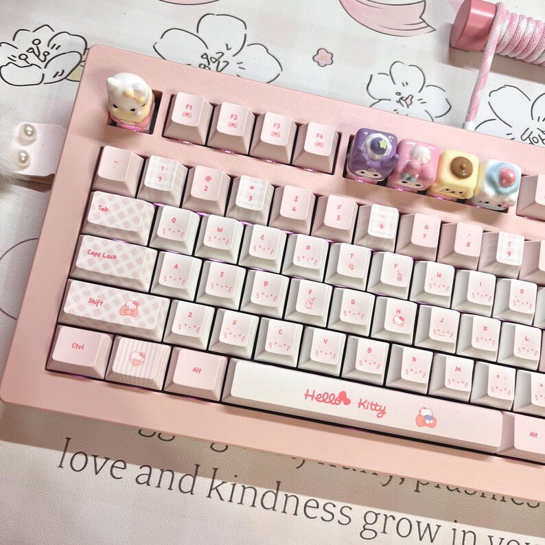 Cute Pink Hello Kitty Theme Keycap Set