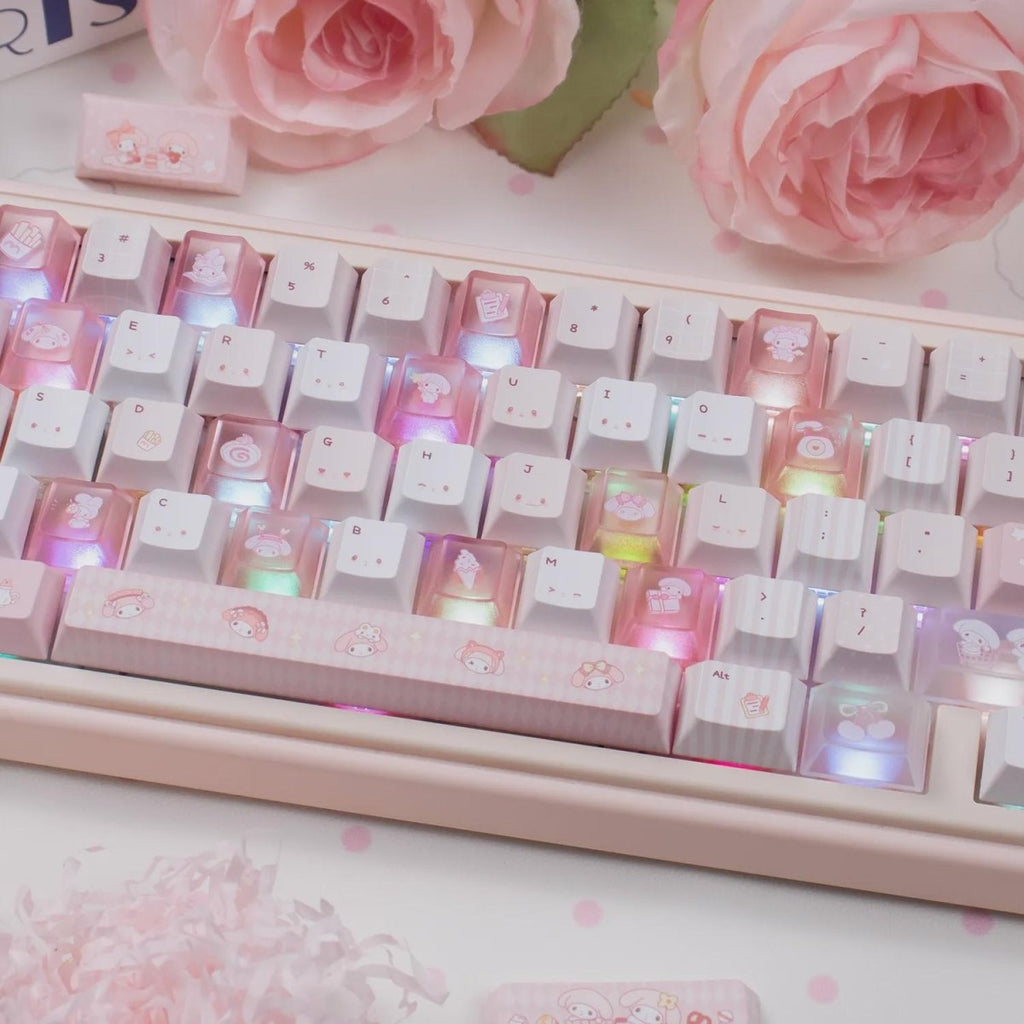 Cute Pink Melody Theme Pastel Keycap Set