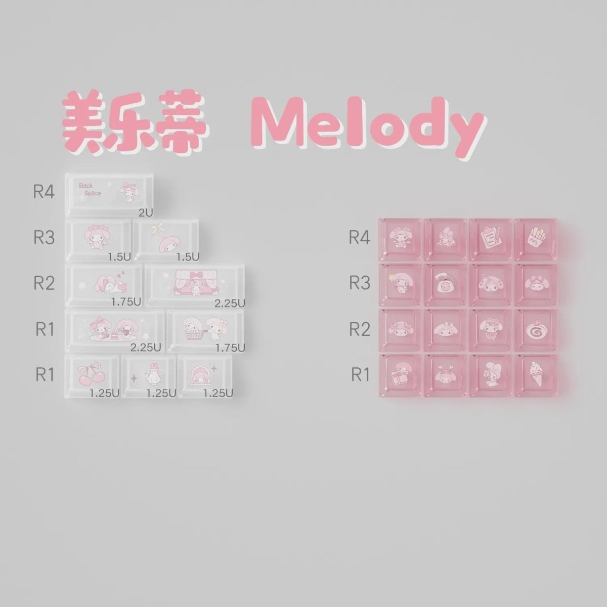 Cute Pink Melody Theme Pastel Keycap Set