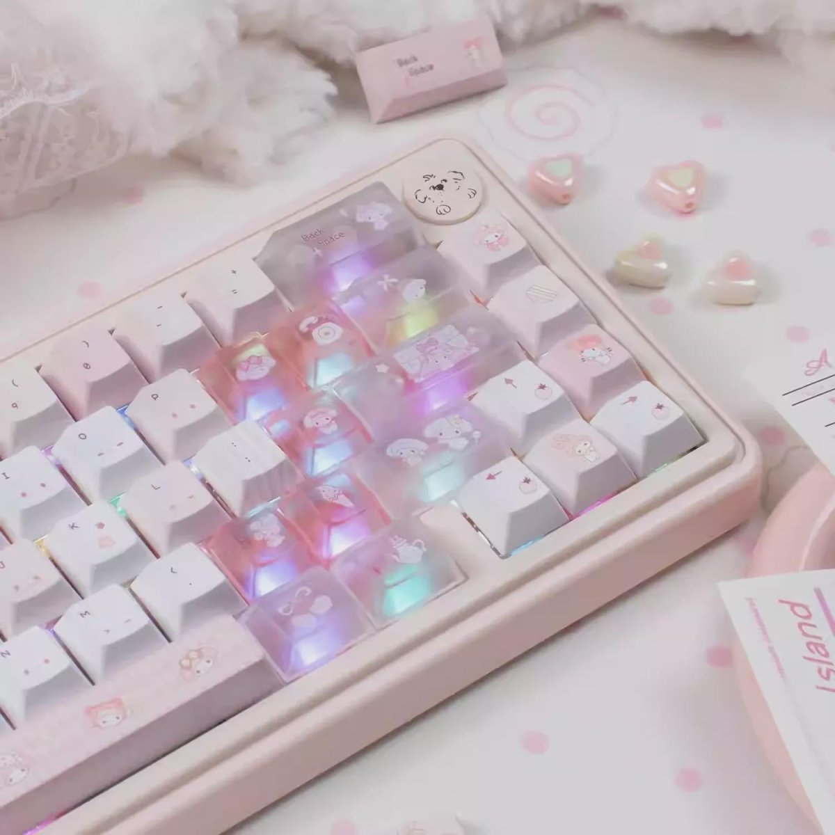 Cute Pink Melody Theme Pastel Keycap Set