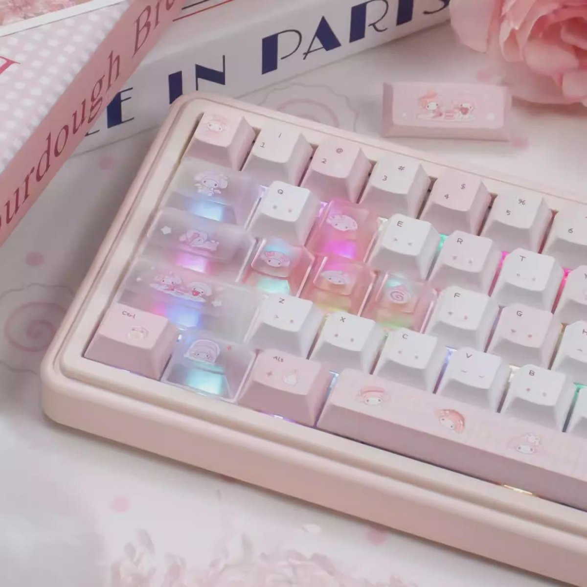 Cute Pink Melody Theme Pastel Keycap Set