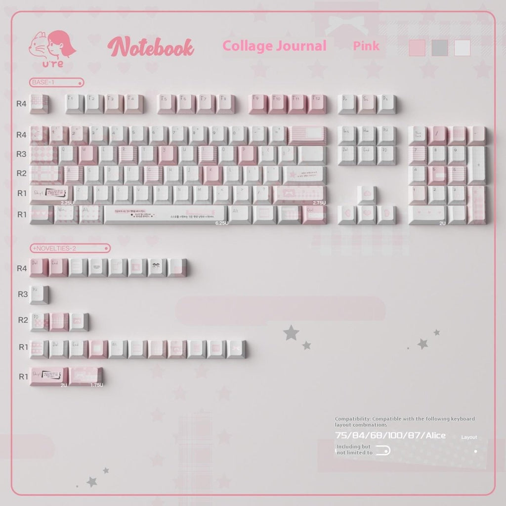 Cute Pink Notebook Theme Artisan Keycap Set
