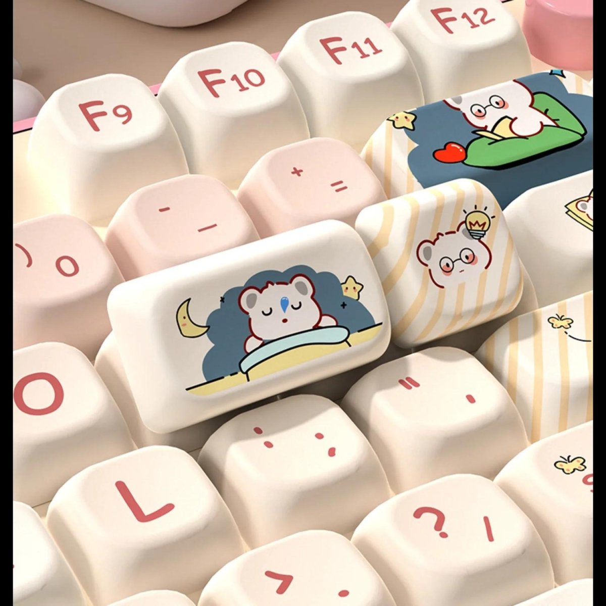 Cute Pink Secret Agent Bear Theme Keycap Set