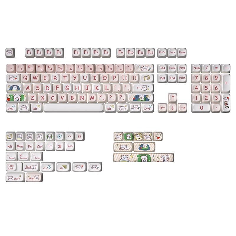 Cute Pink Secret Agent Bear Theme Keycap Set