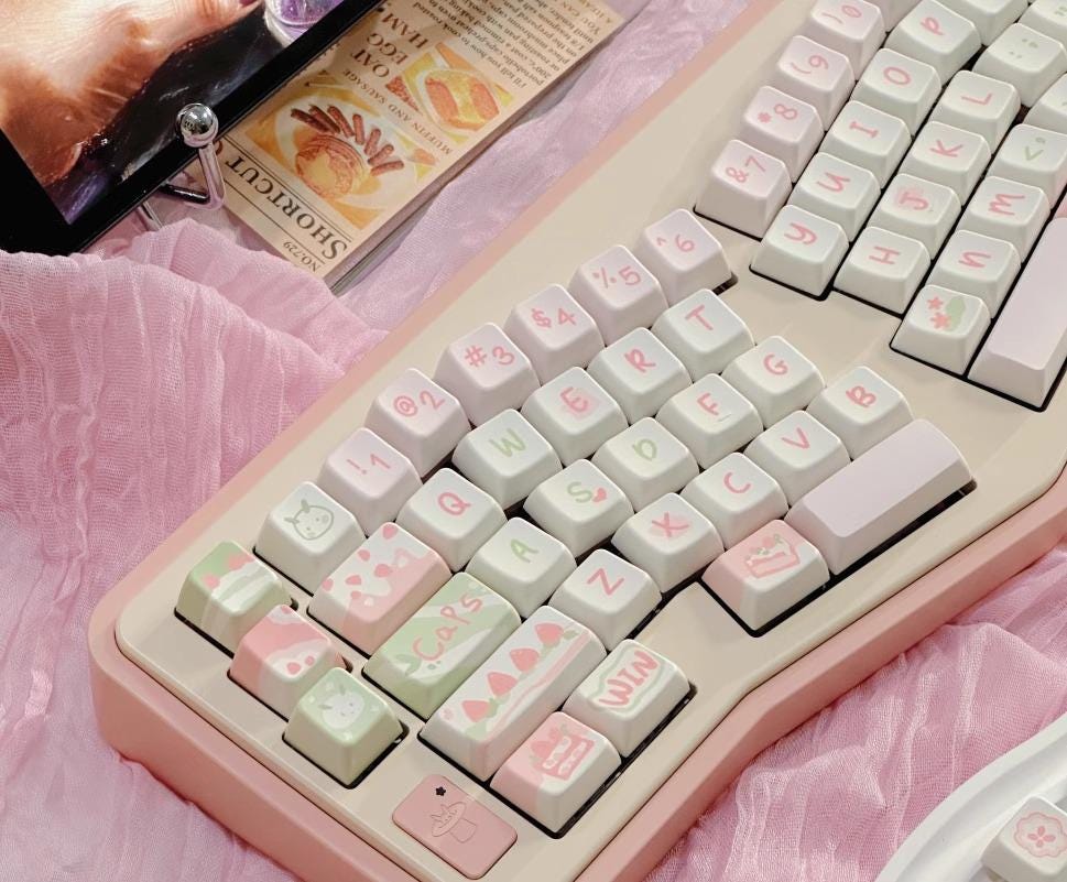 Cute Pink Strawberry Cake Theme Keycap Set
