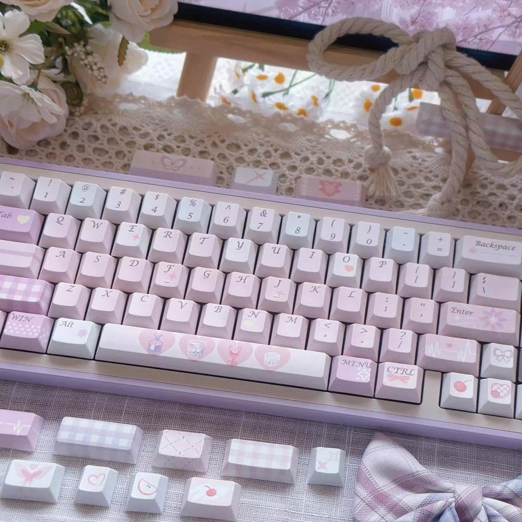 Cute Pink Valentines Day Theme PBT ISO Keycap Set