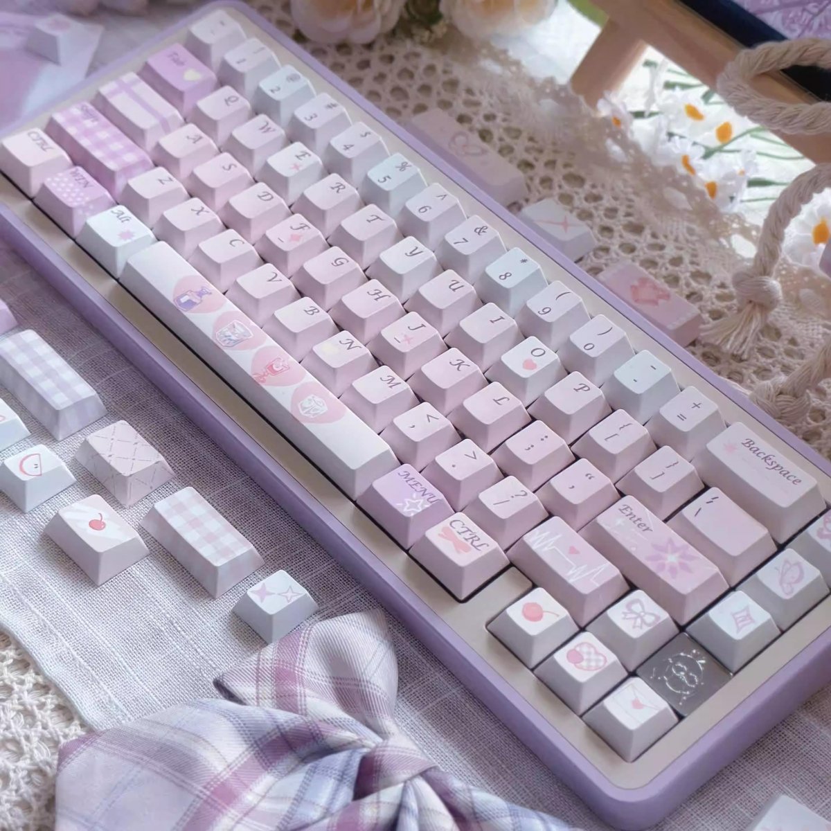 Cute Pink Valentines Day Theme PBT ISO Keycap Set