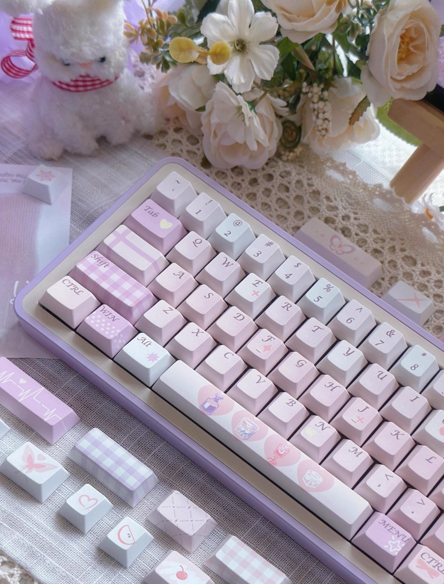 Cute Pink Valentines Day Theme PBT ISO Keycap Set