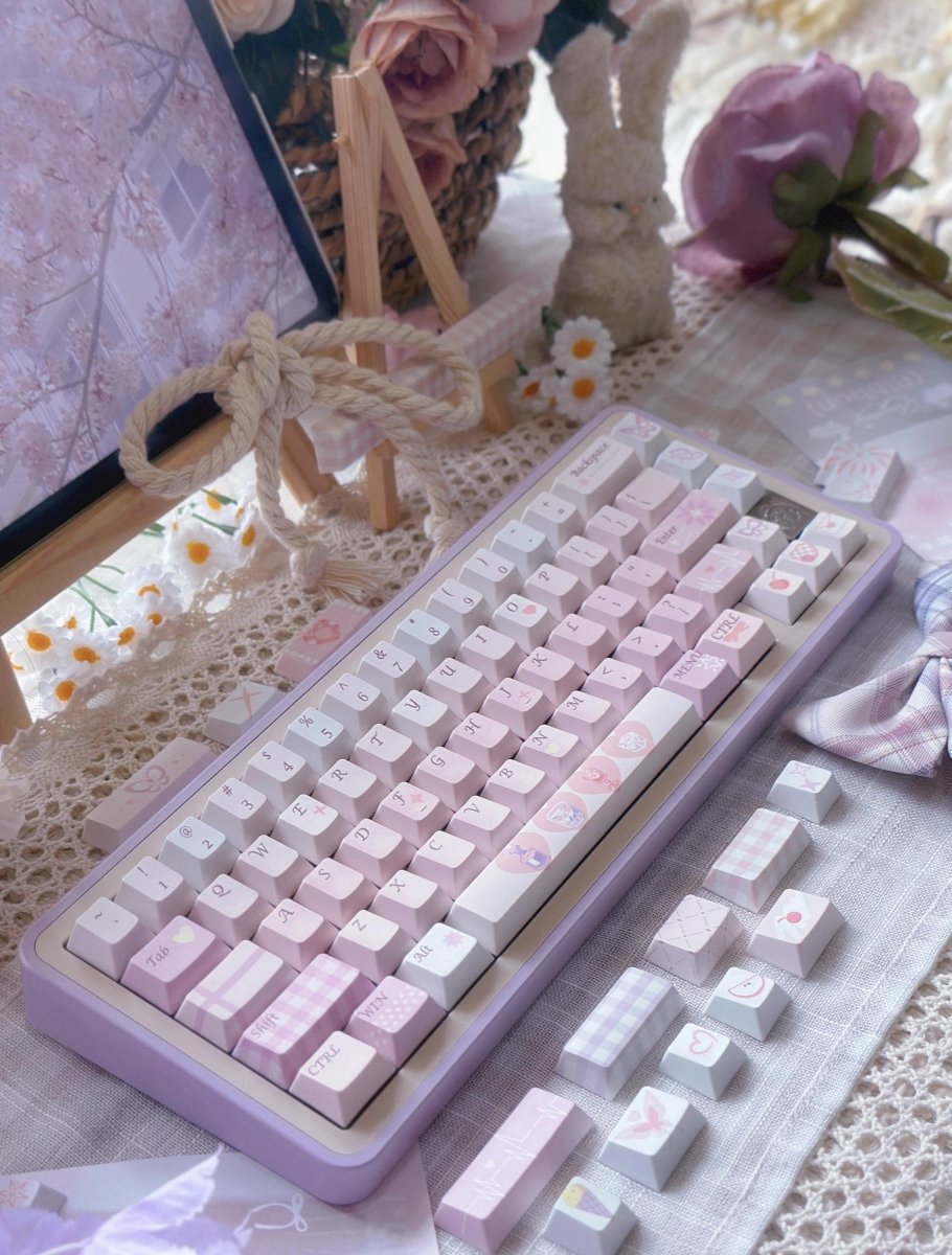 Cute Pink Valentines Day Theme PBT ISO Keycap Set