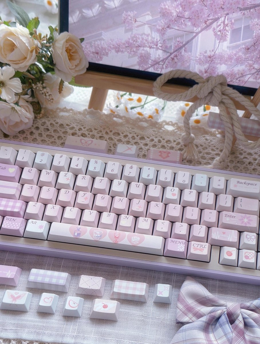 Cute Pink Valentines Day Theme PBT ISO Keycap Set