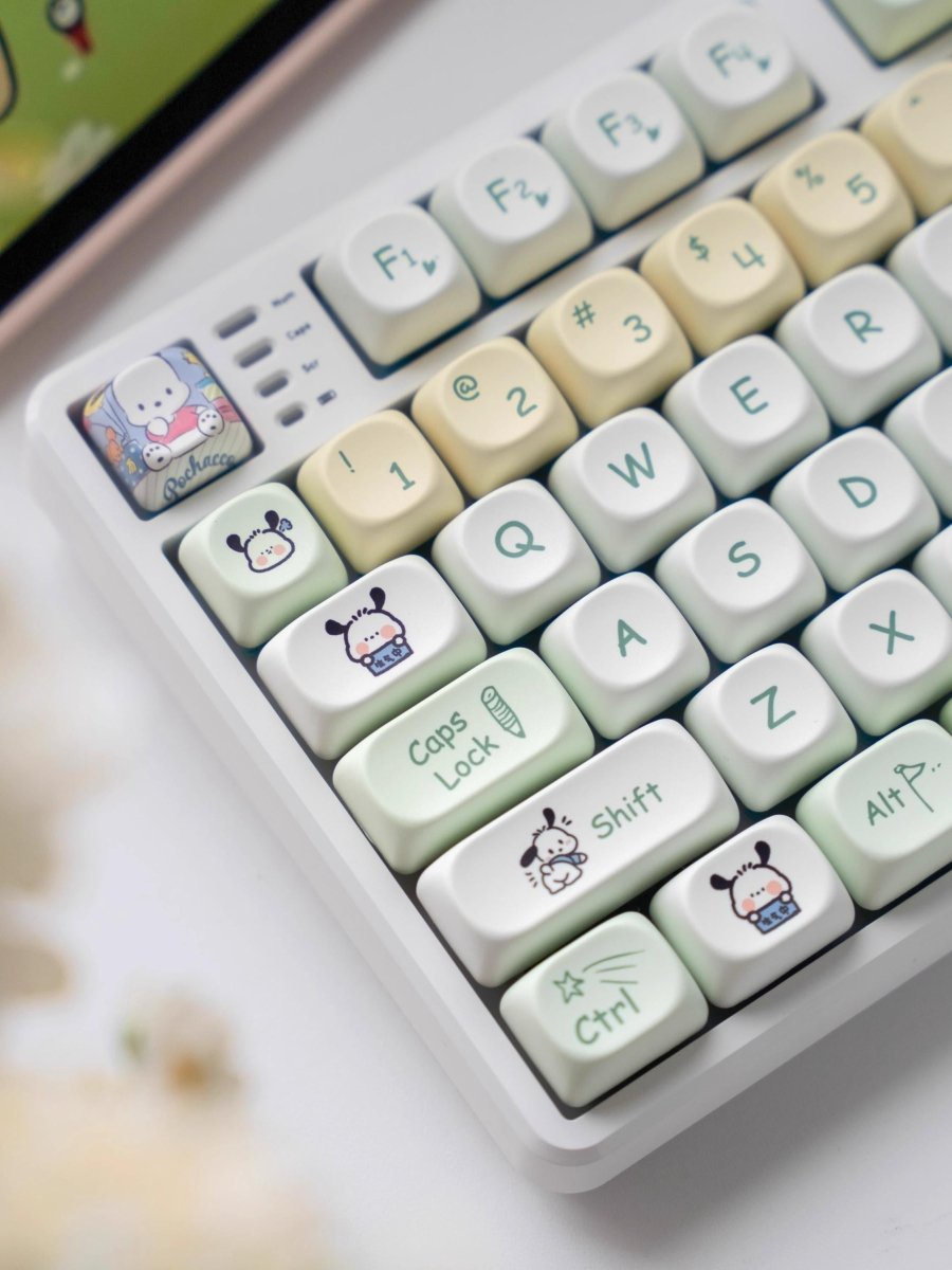 Cute Pochacco Theme Green PBT MOA Keycap Set