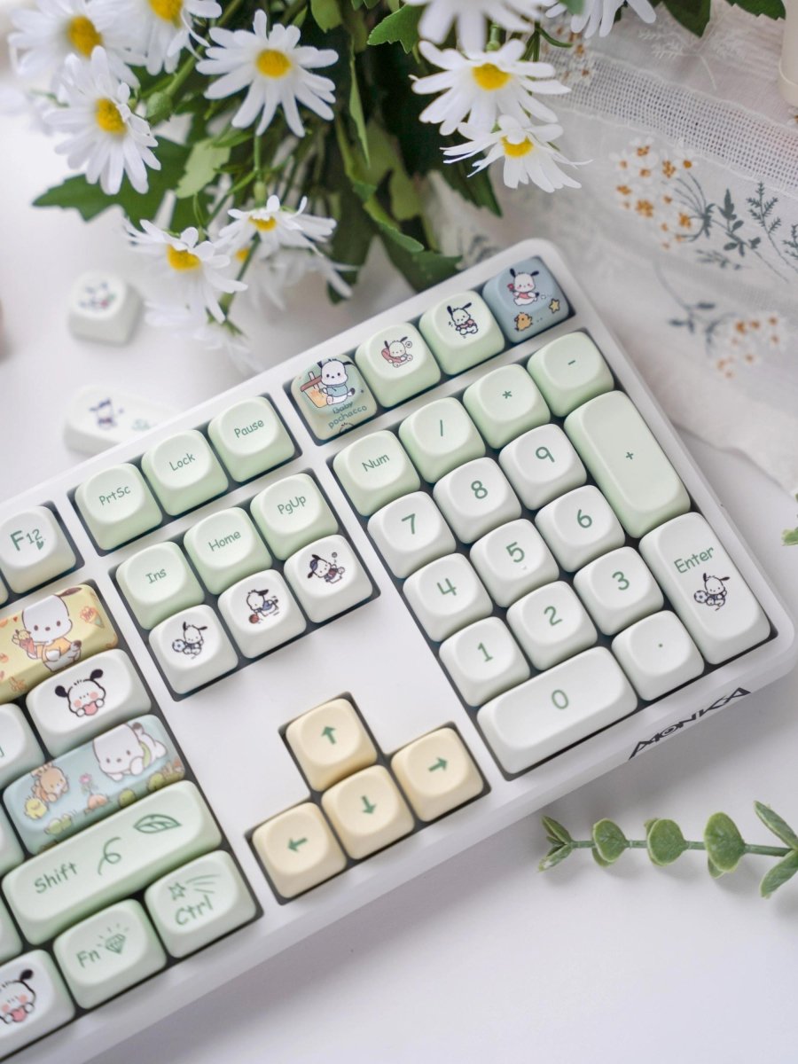 Cute Pochacco Theme Green PBT MOA Keycap Set