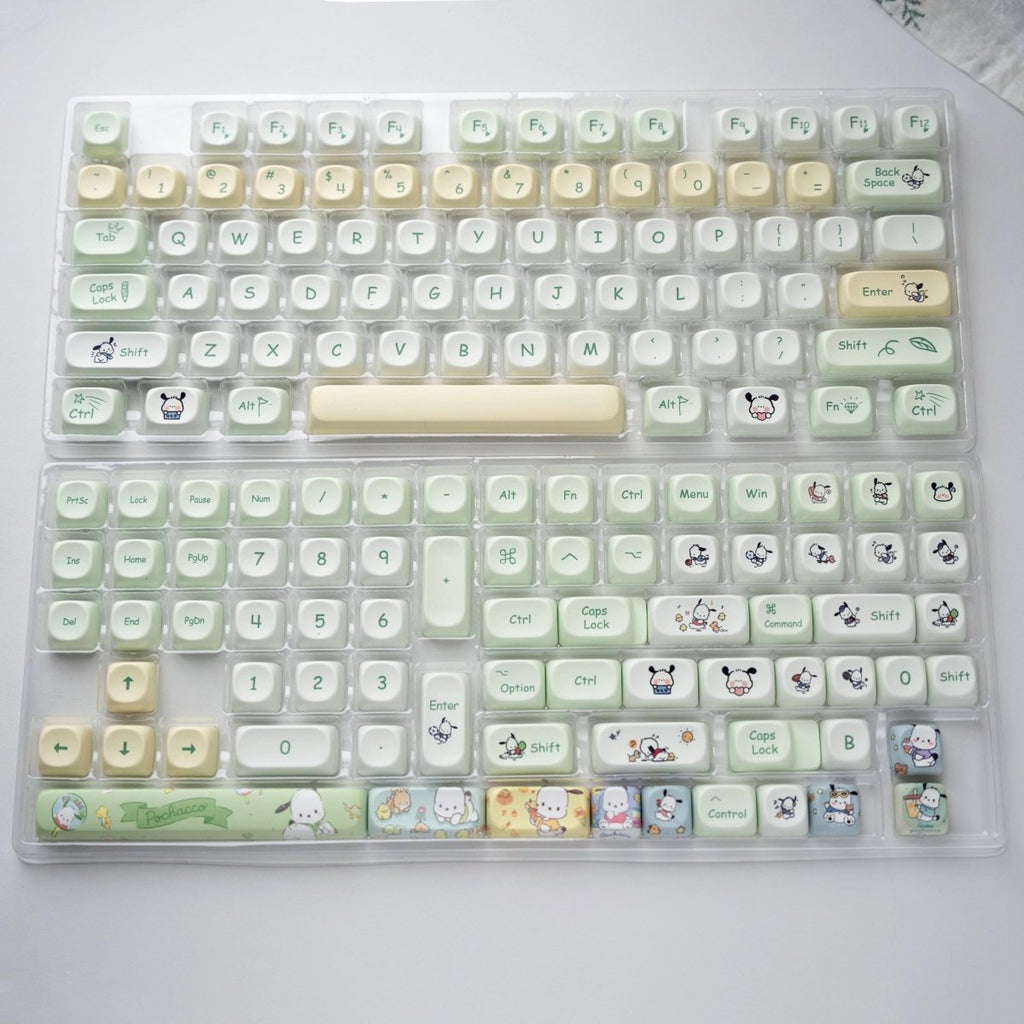 Cute Pochacco Theme Green PBT MOA Keycap Set
