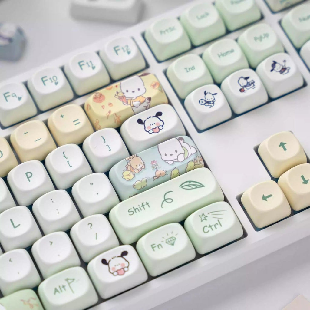 Cute Pochacco Theme Green PBT MOA Keycap Set