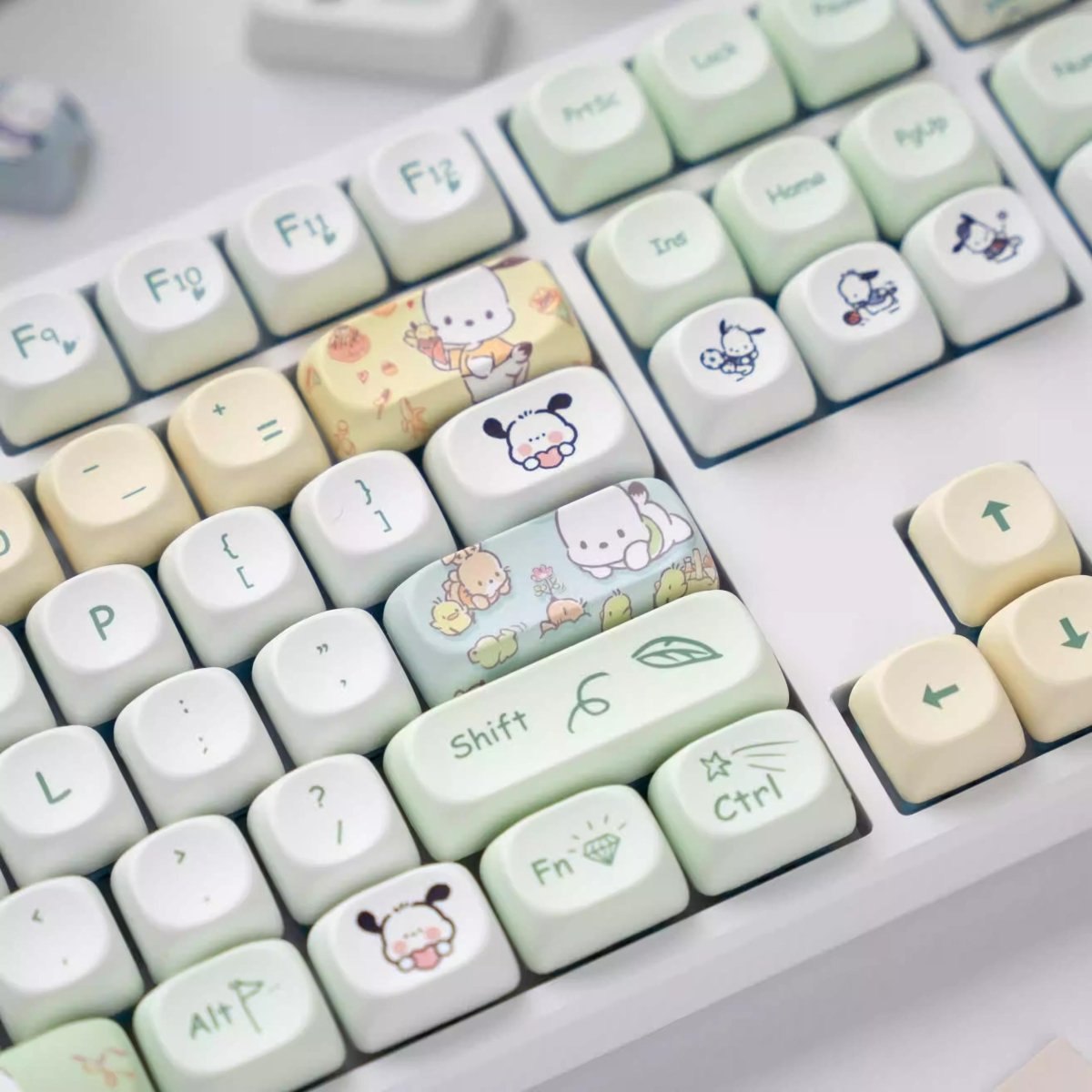 Cute Pochacco Theme Green PBT MOA Keycap Set