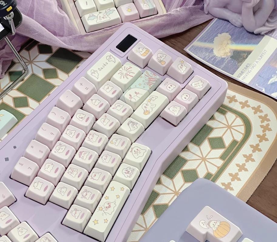 Cute Purple Ghost Theme Artisan Gradient Keycap Set