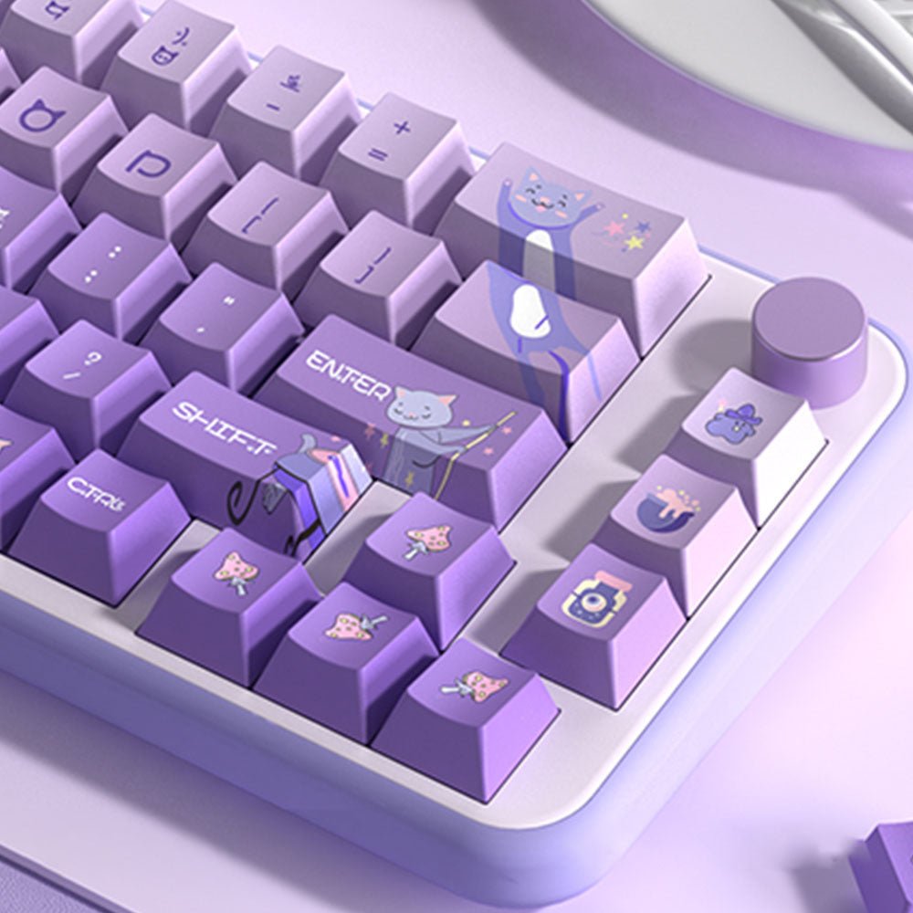 Cute Purple Wizard Cat Theme Keycap Set