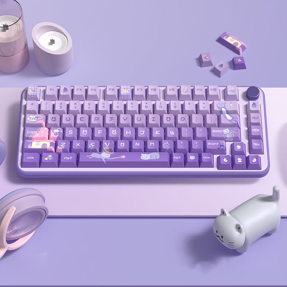 Cute Purple Wizard Cat Theme Keycap Set