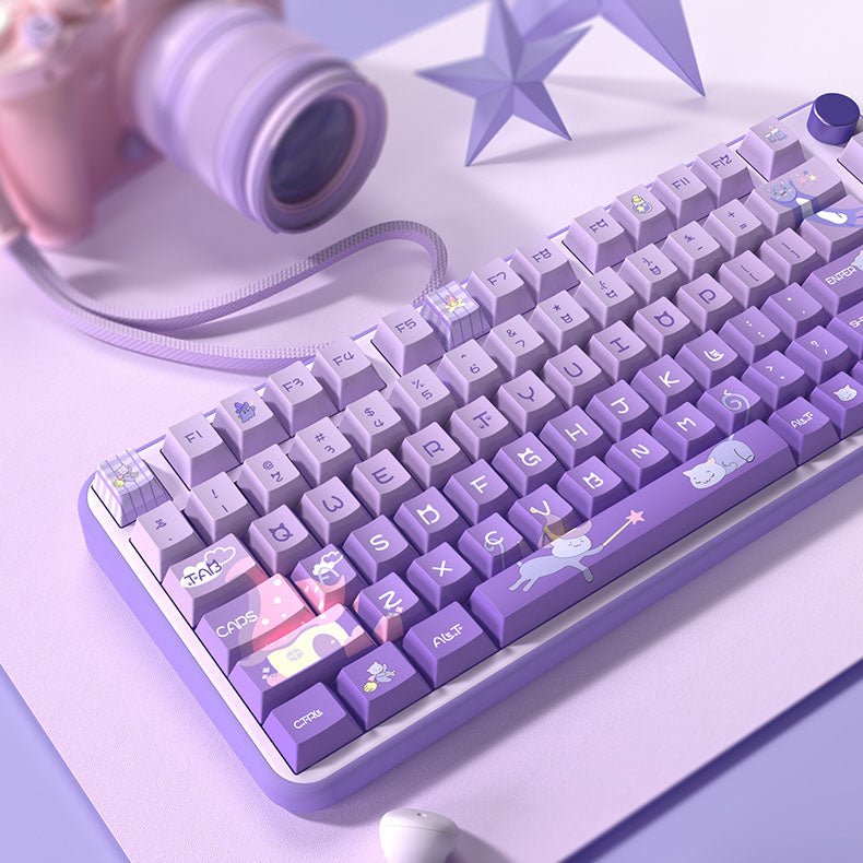 Cute Purple Wizard Cat Theme Keycap Set