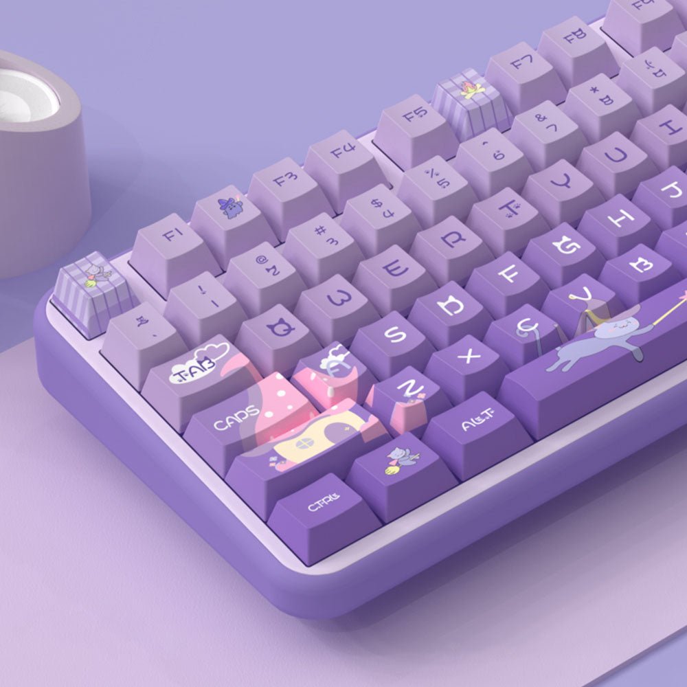 Cute Purple Wizard Cat Theme Keycap Set