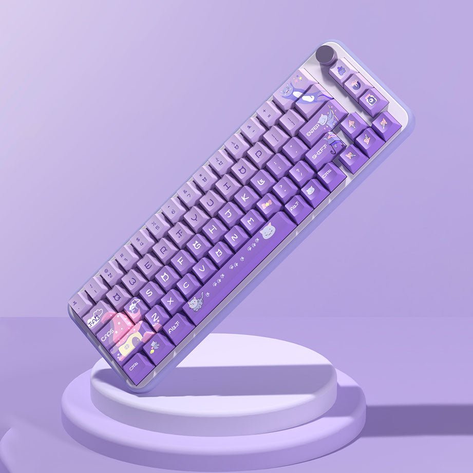 Cute Purple Wizard Cat Theme Keycap Set