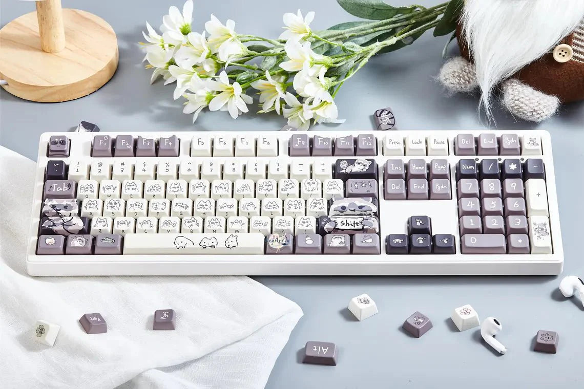 Cute Raccoon Theme Side Print Keycap Set