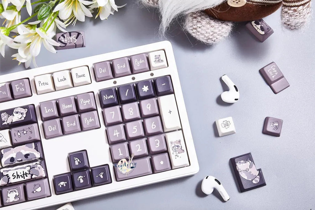 Cute Raccoon Theme Side Print Keycap Set