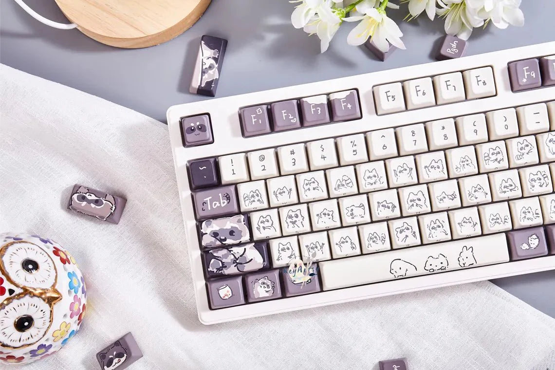 Cute Raccoon Theme Side Print Keycap Set