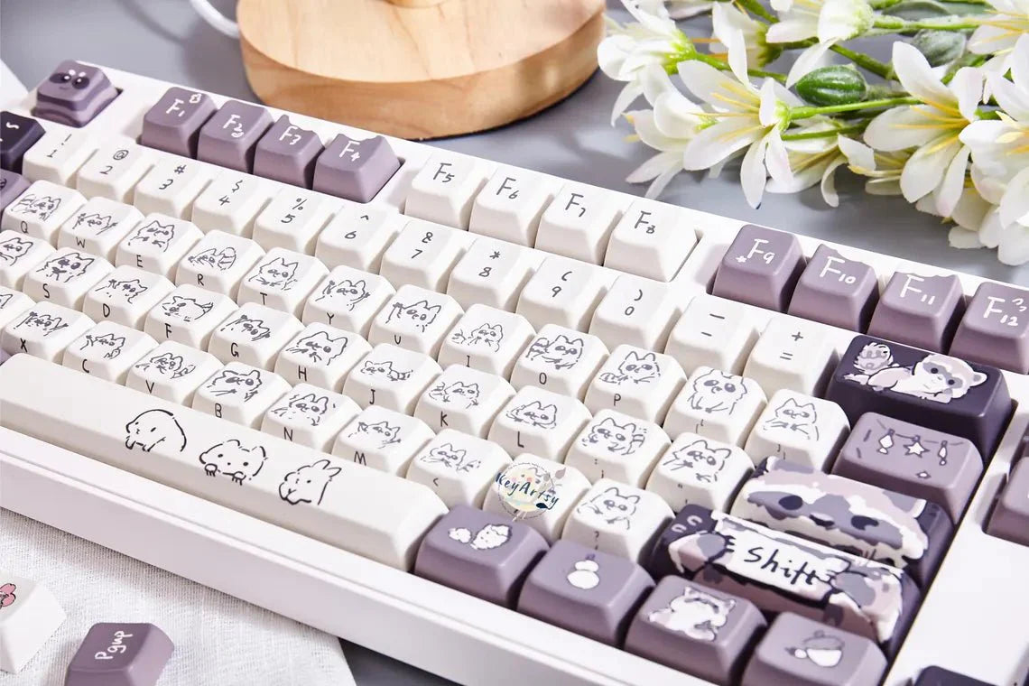 Cute Raccoon Theme Side Print Keycap Set