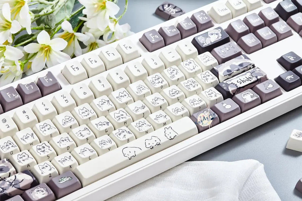 Cute Raccoon Theme Side Print Keycap Set