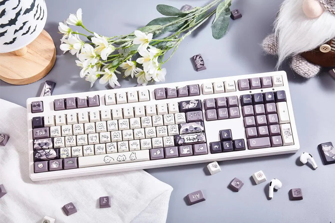 Cute Raccoon Theme Side Print Keycap Set