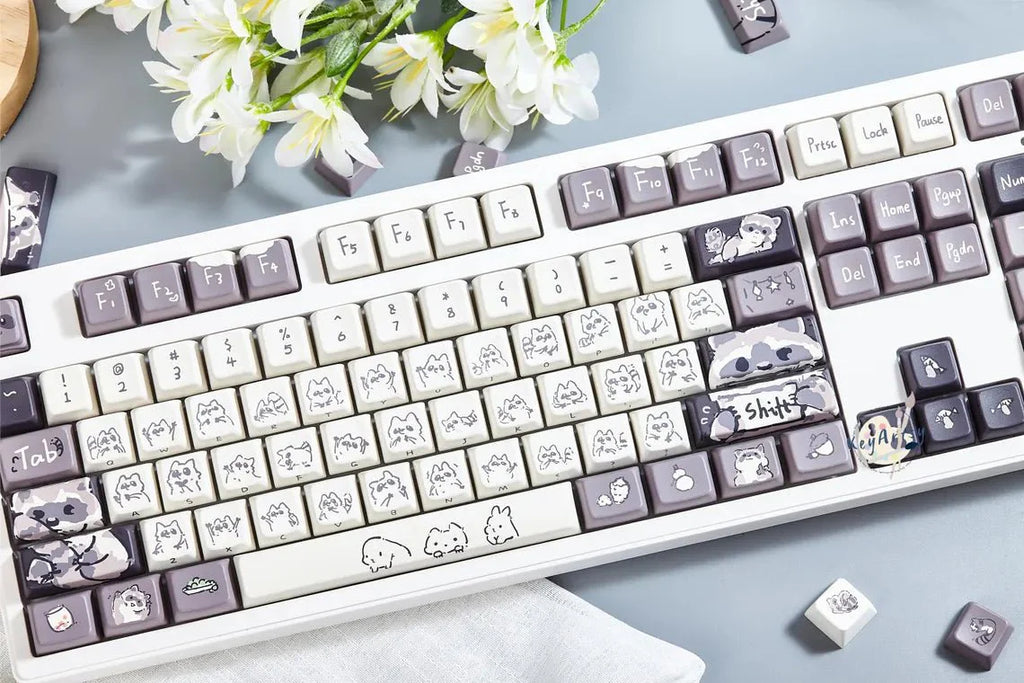Cute Raccoon Theme Side Print Keycap Set