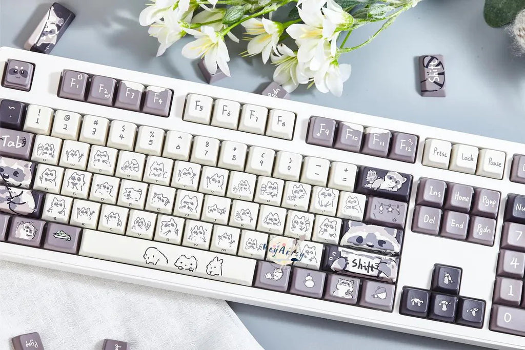 Cute Raccoon Theme Side Print Keycap Set