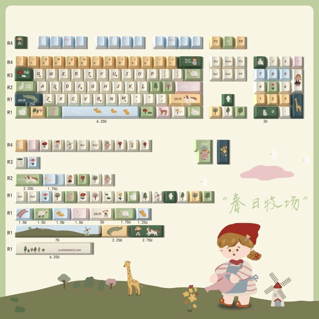 Cute Spring Pasture Theme Artisan Keycap Set