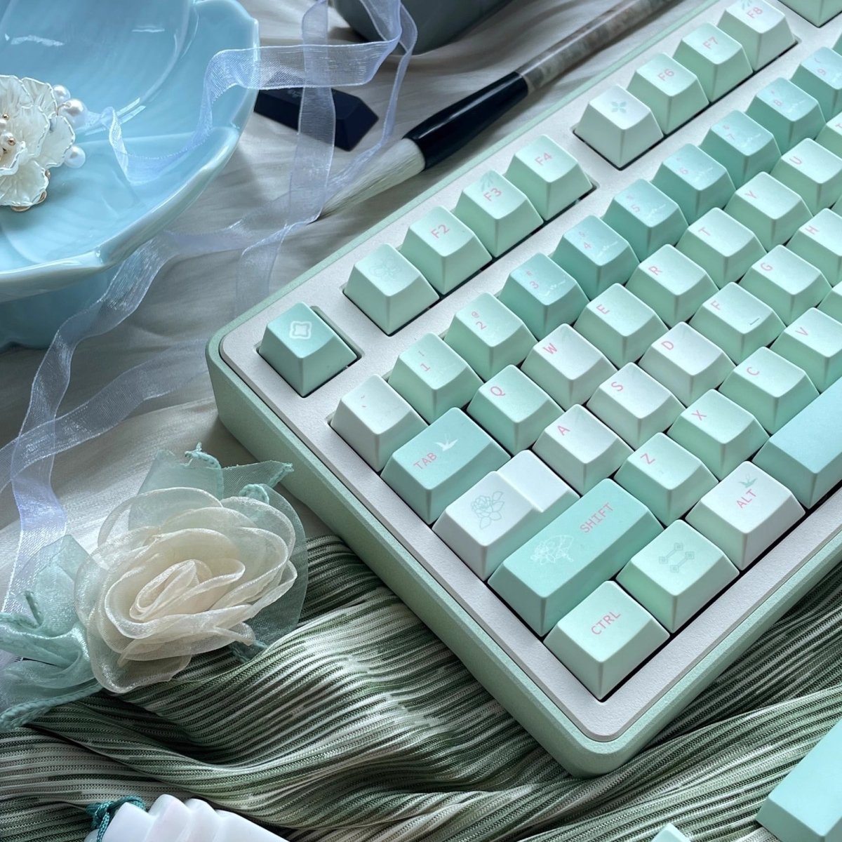 Green Floral Theme Matcha Keycap Set