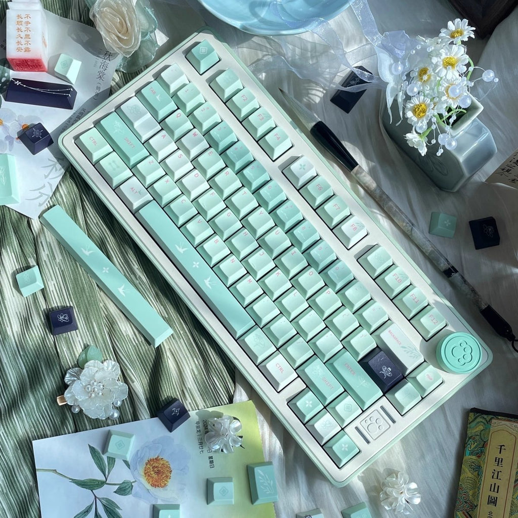 Green Floral Theme Matcha Keycap Set