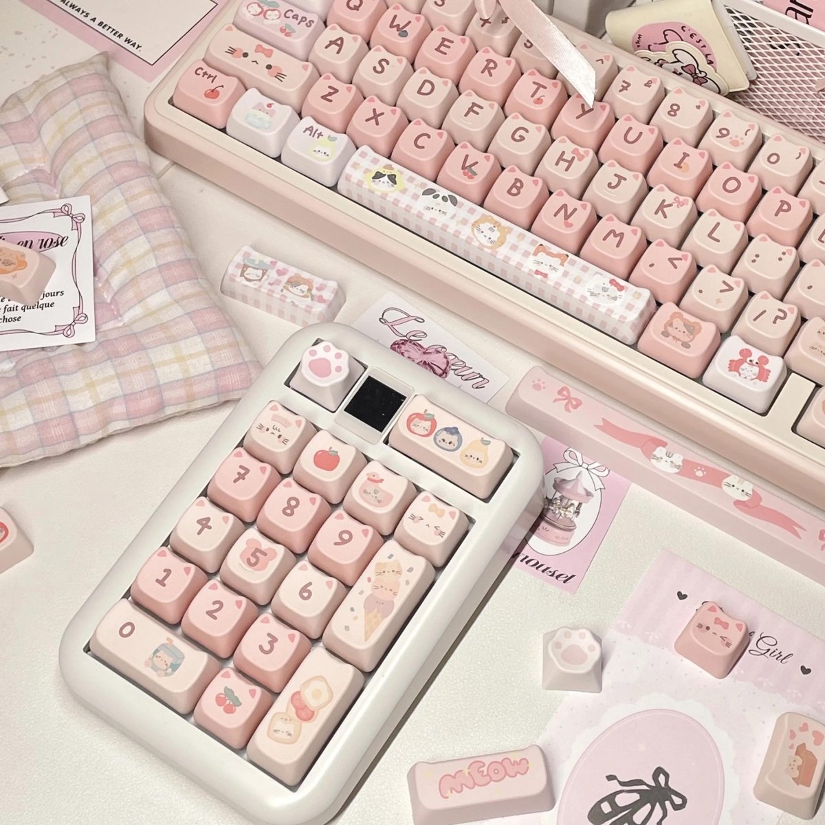 Pink Cat Theme Keycap Set