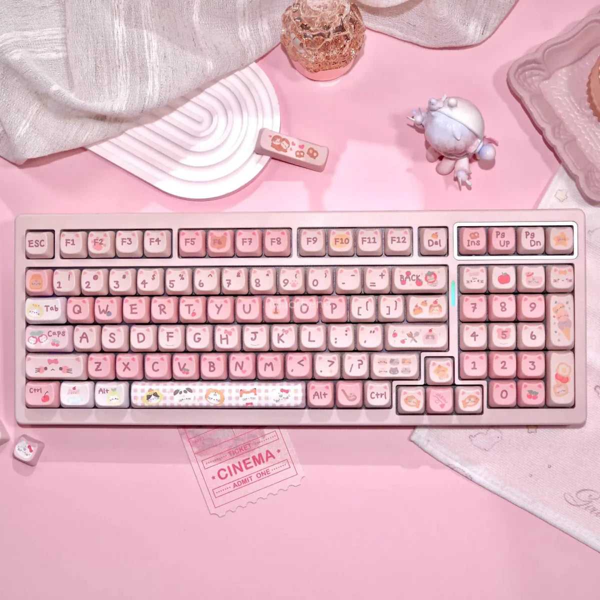 Pink Cat Theme Keycap Set