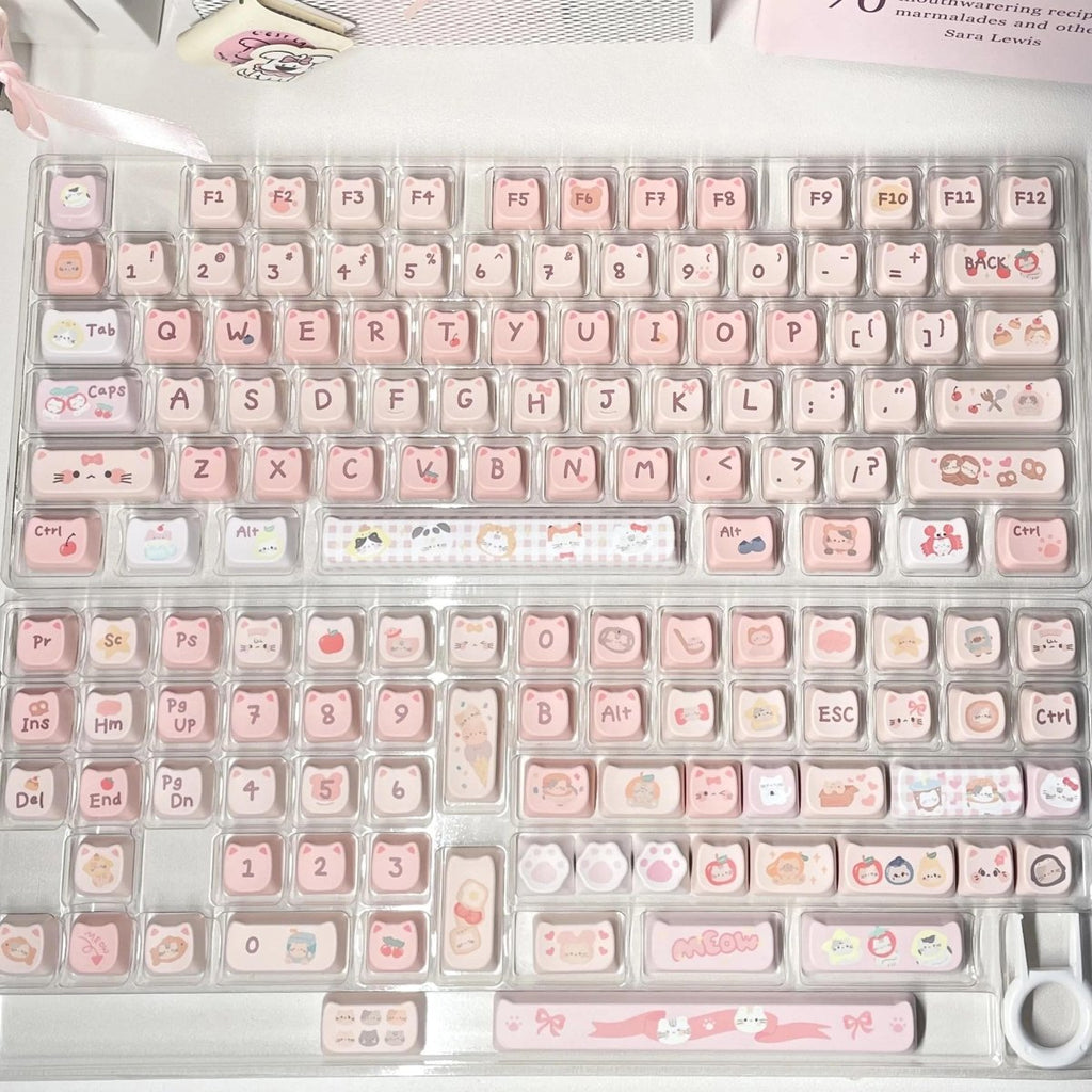 Pink Cat Theme Keycap Set