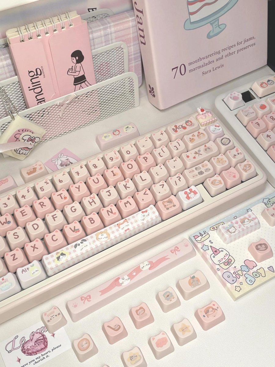 Pink Cat Theme Keycap Set