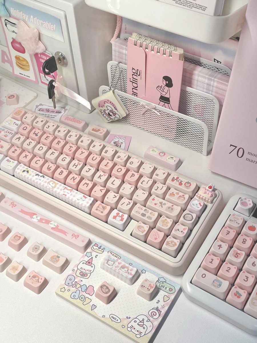 Pink Cat Theme Keycap Set