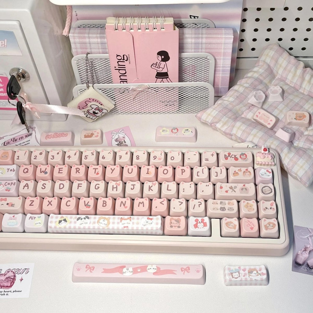 Pink Cat Theme Keycap Set