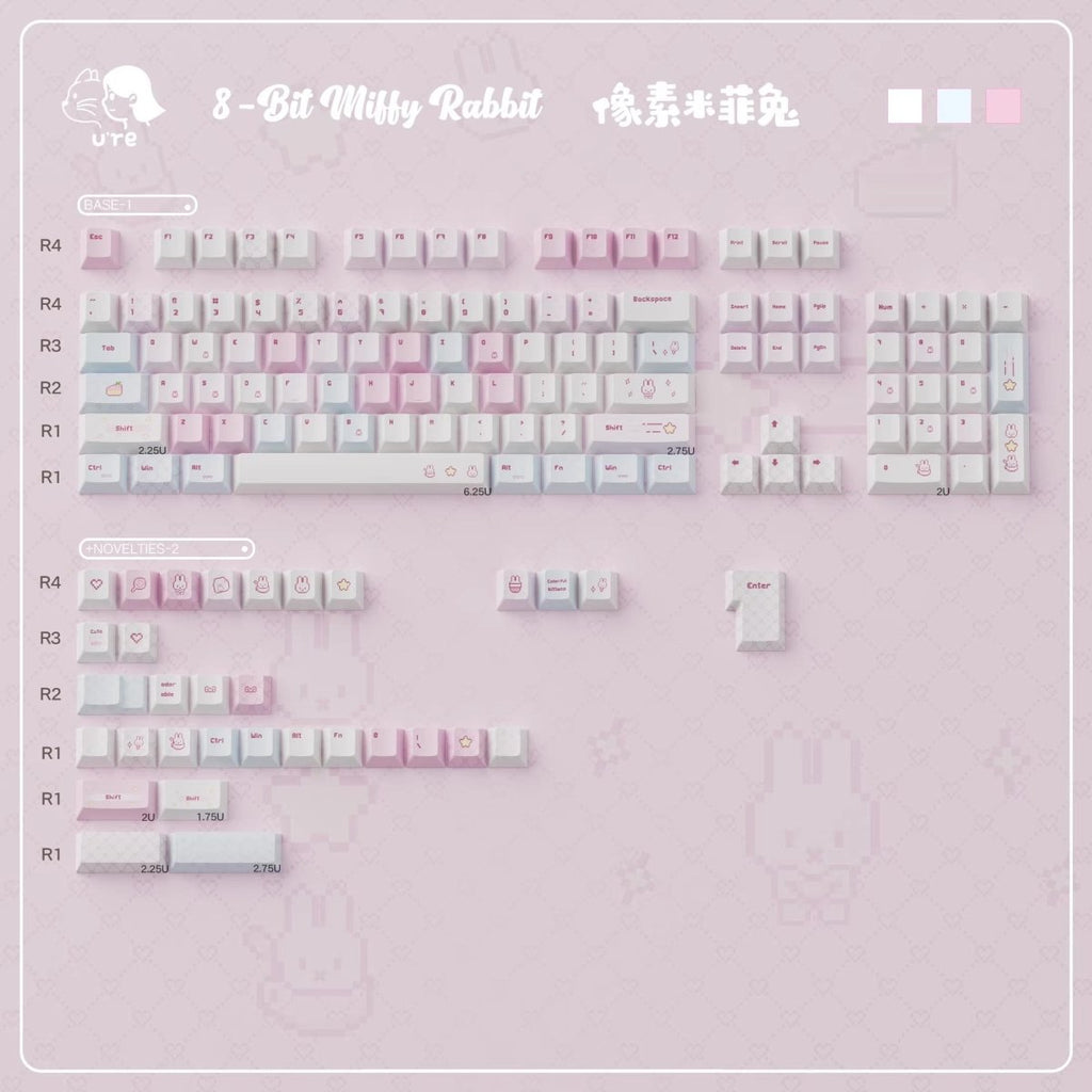 Pixel Miffy Bunny Theme Pink Keycap Set