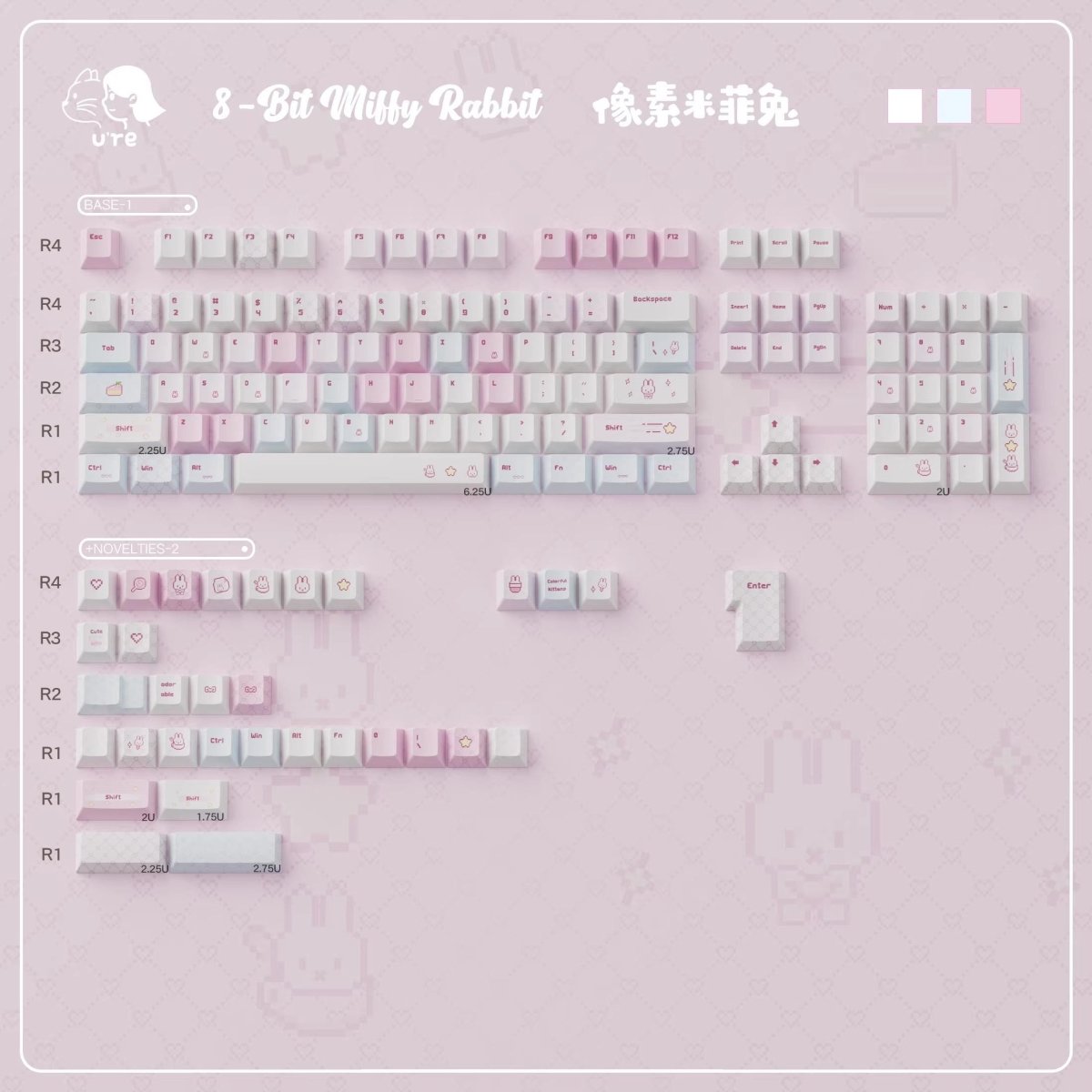 Pixel Miffy Bunny Theme Pink Keycap Set