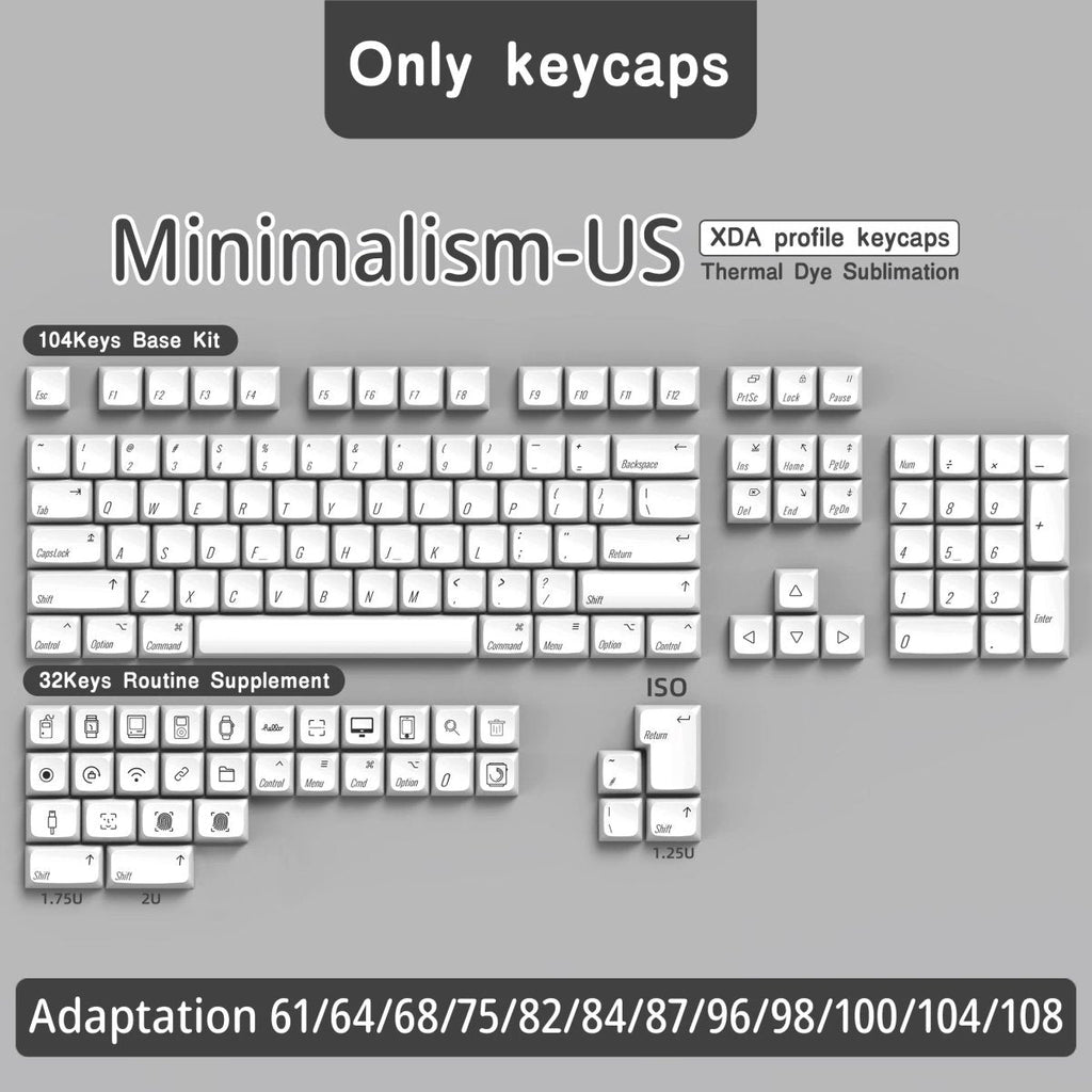White Minimalism Theme PBT XDA Keycap Set